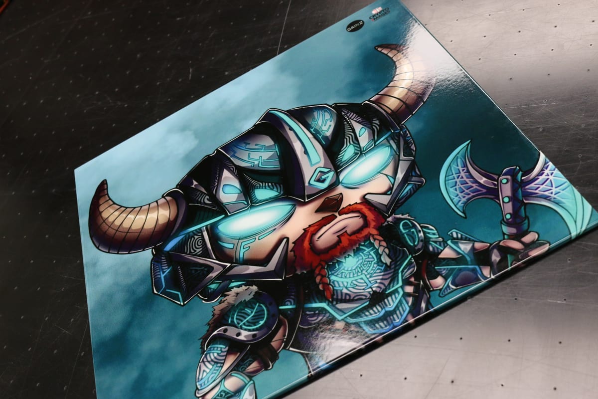 Titan Forge printed aluminum panel showing glossy finish and rigid material