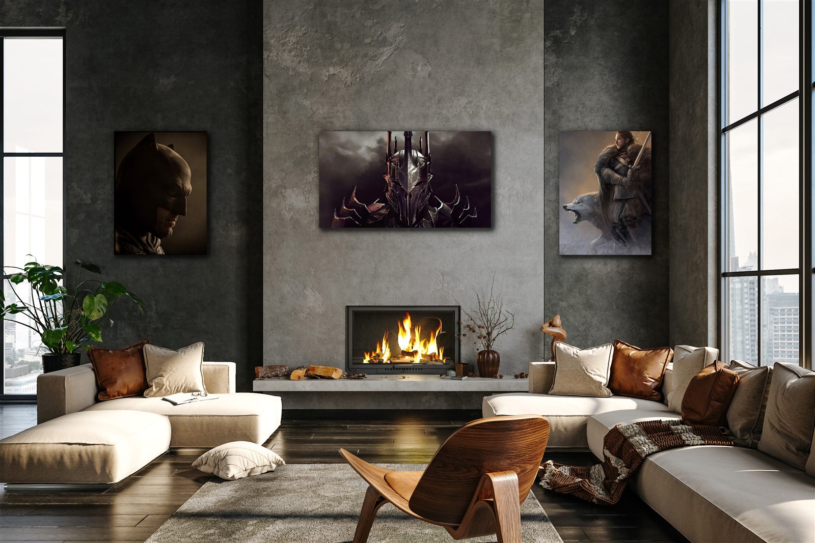Titan Forge metal art panels displayed on a living room wall